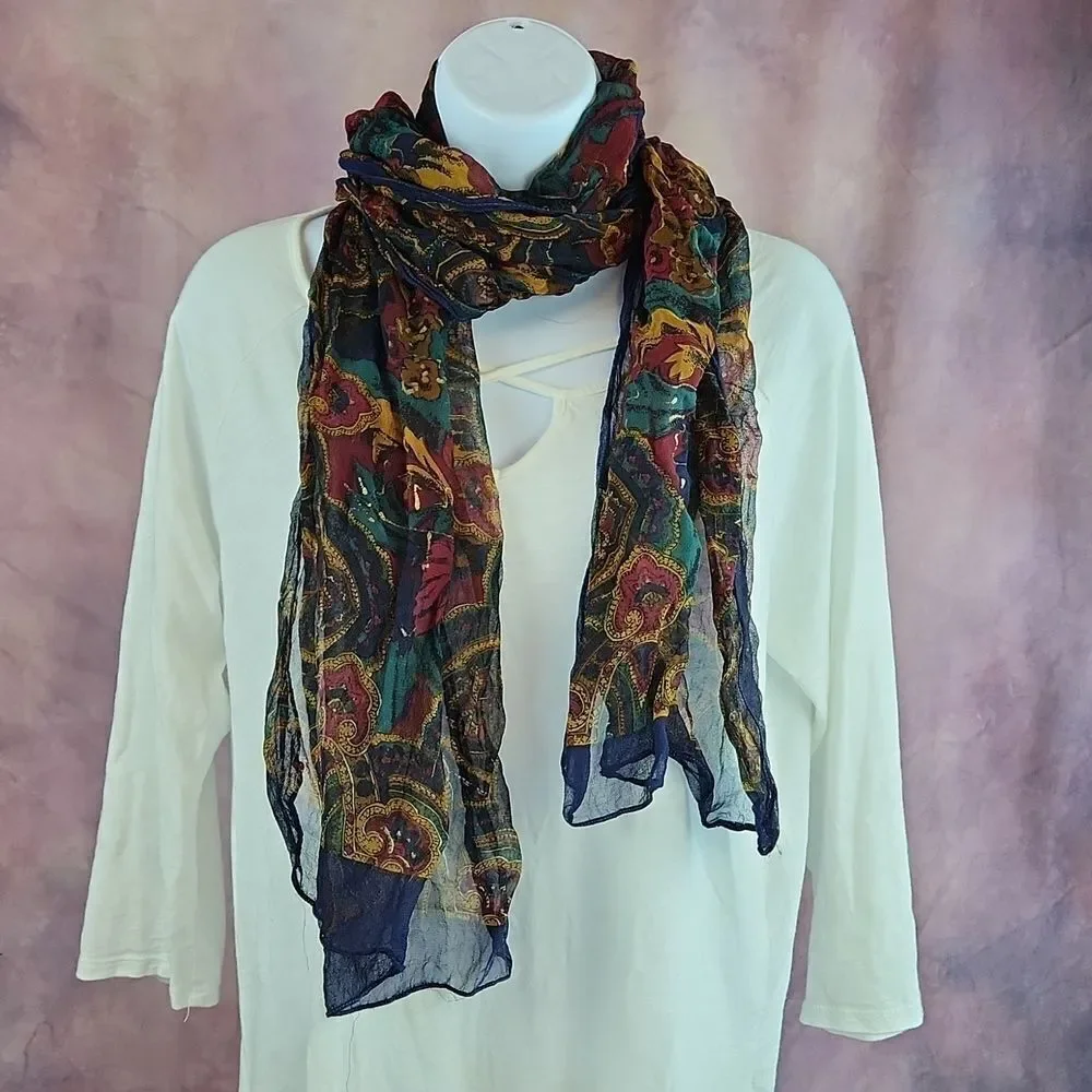 💜Blue, Burgundy, & Yellow Floral Print Scarf/Wrap